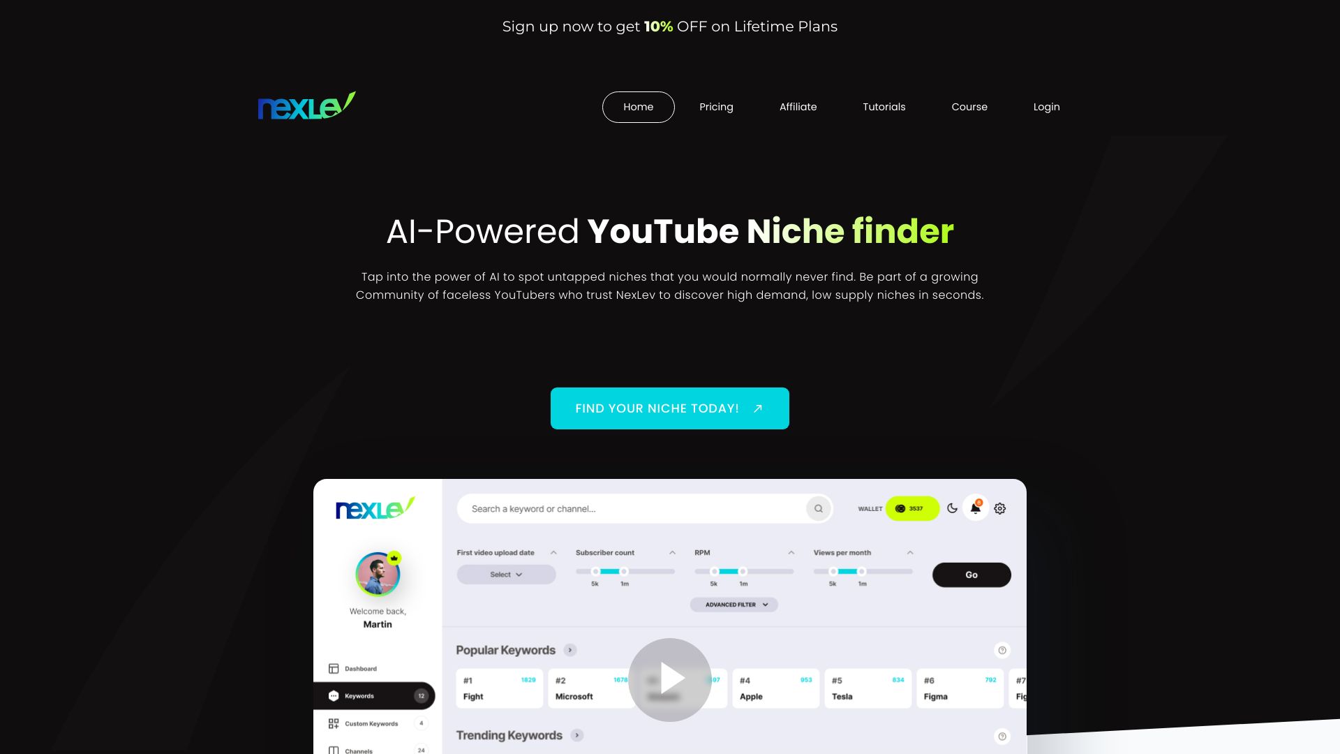 Nexlev – AI-Powered YouTube Niche Finder