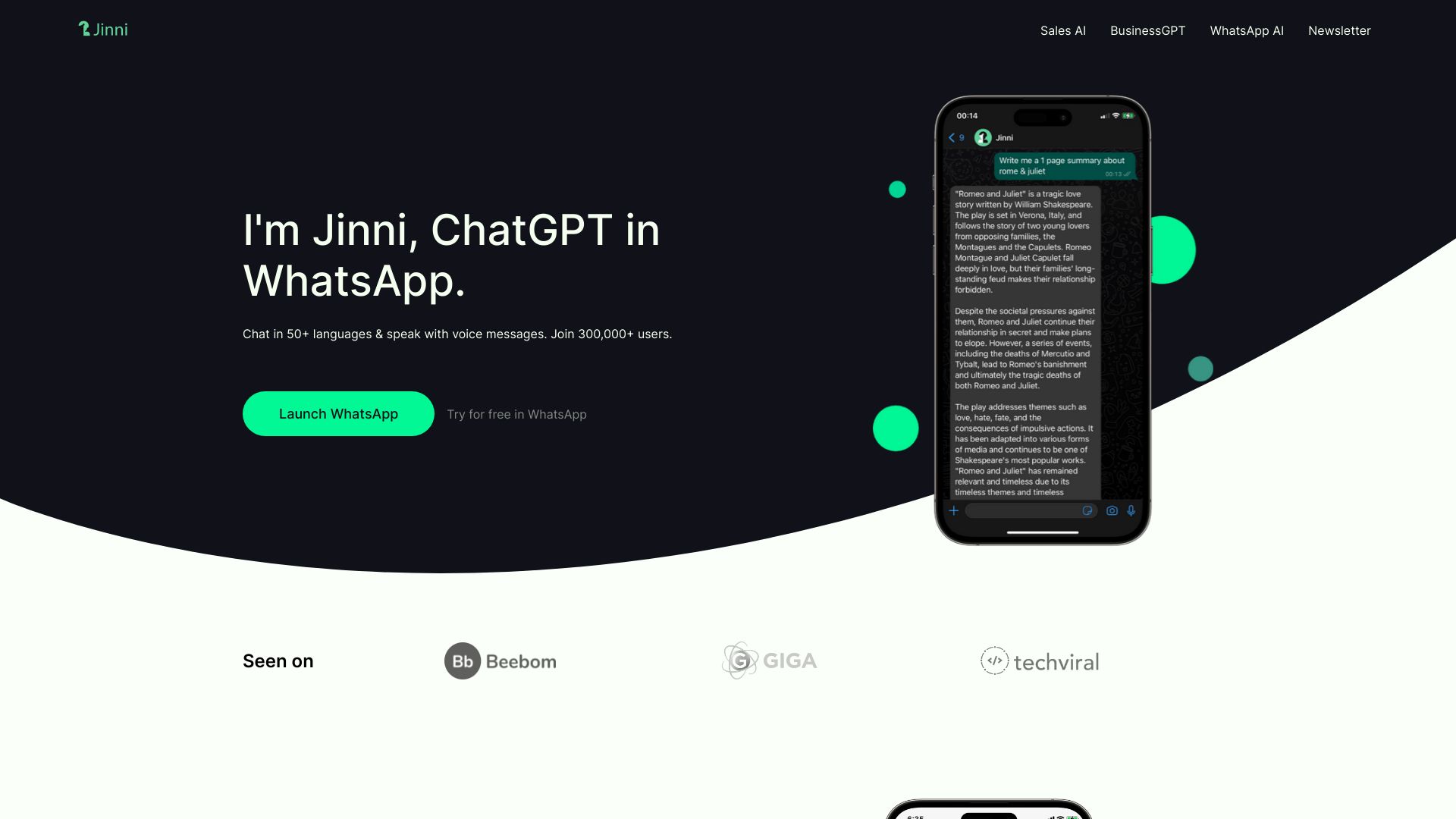 ChatGPT in WhatsApp – Jinni AI