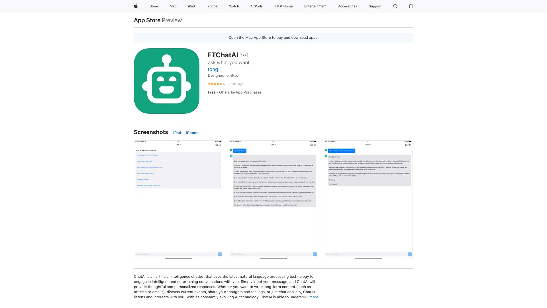 FTChatAI – ChatGPT for iPhone