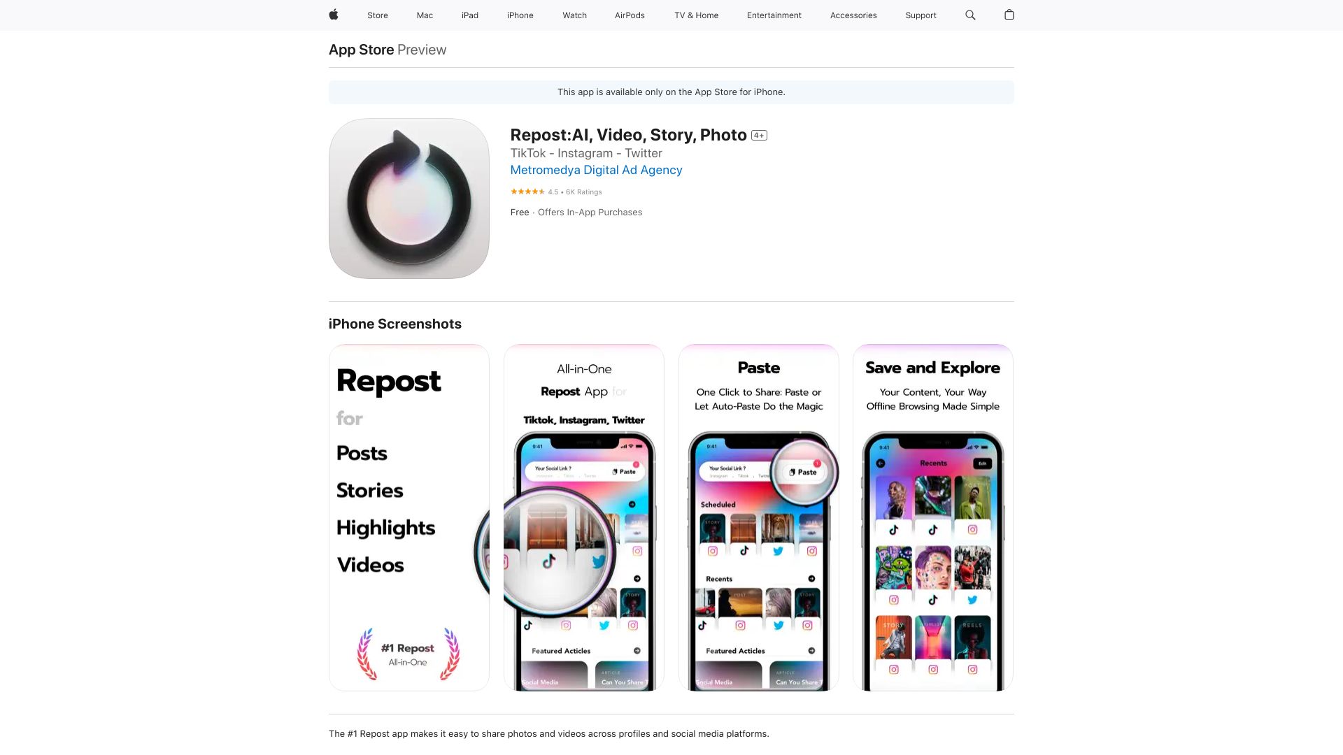 Repost AI : Instagram – Tiktok – Twitter