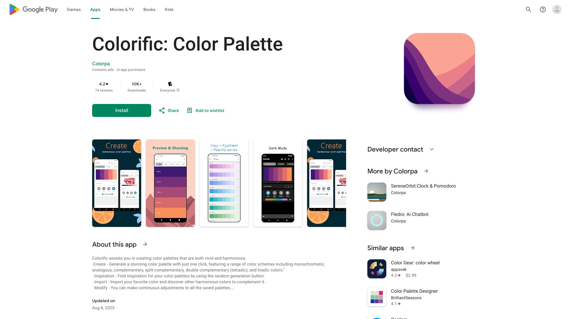 Colorific: Color palette