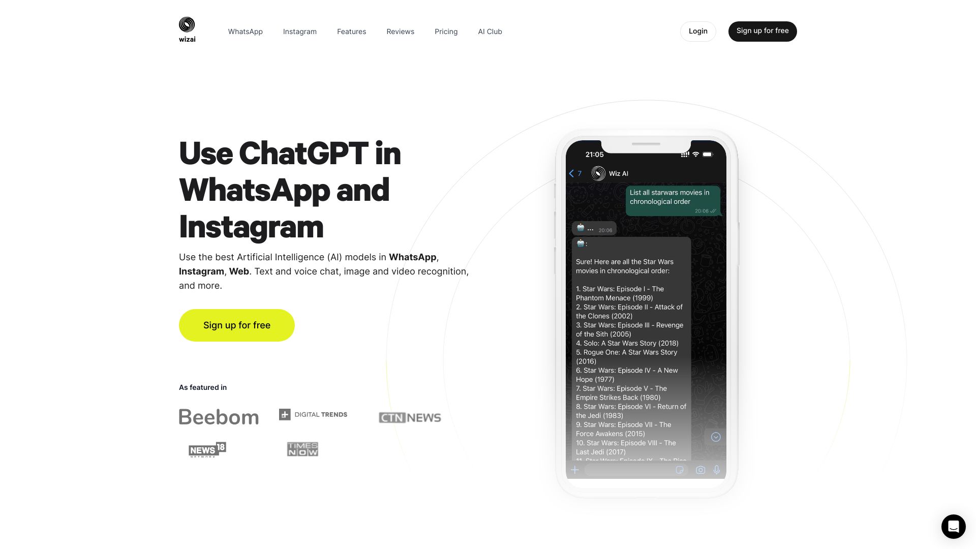 WizAI – ChatGPT for WhatsApp & Instagram