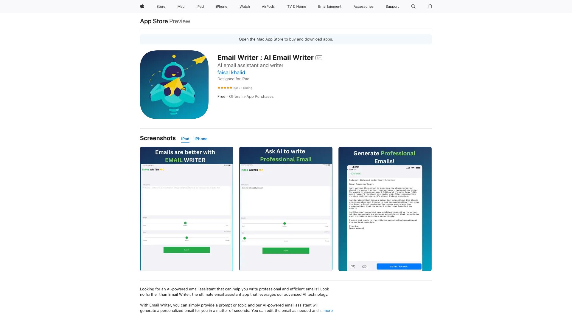 Email Writer – AI Email CHATGPT iOS APP